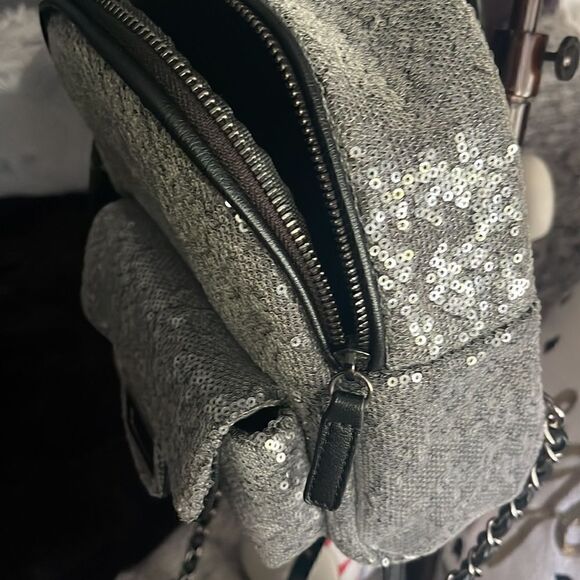 Backpack minibag chain strap silver mesh glitter y2k flap - Picture 3 of 8